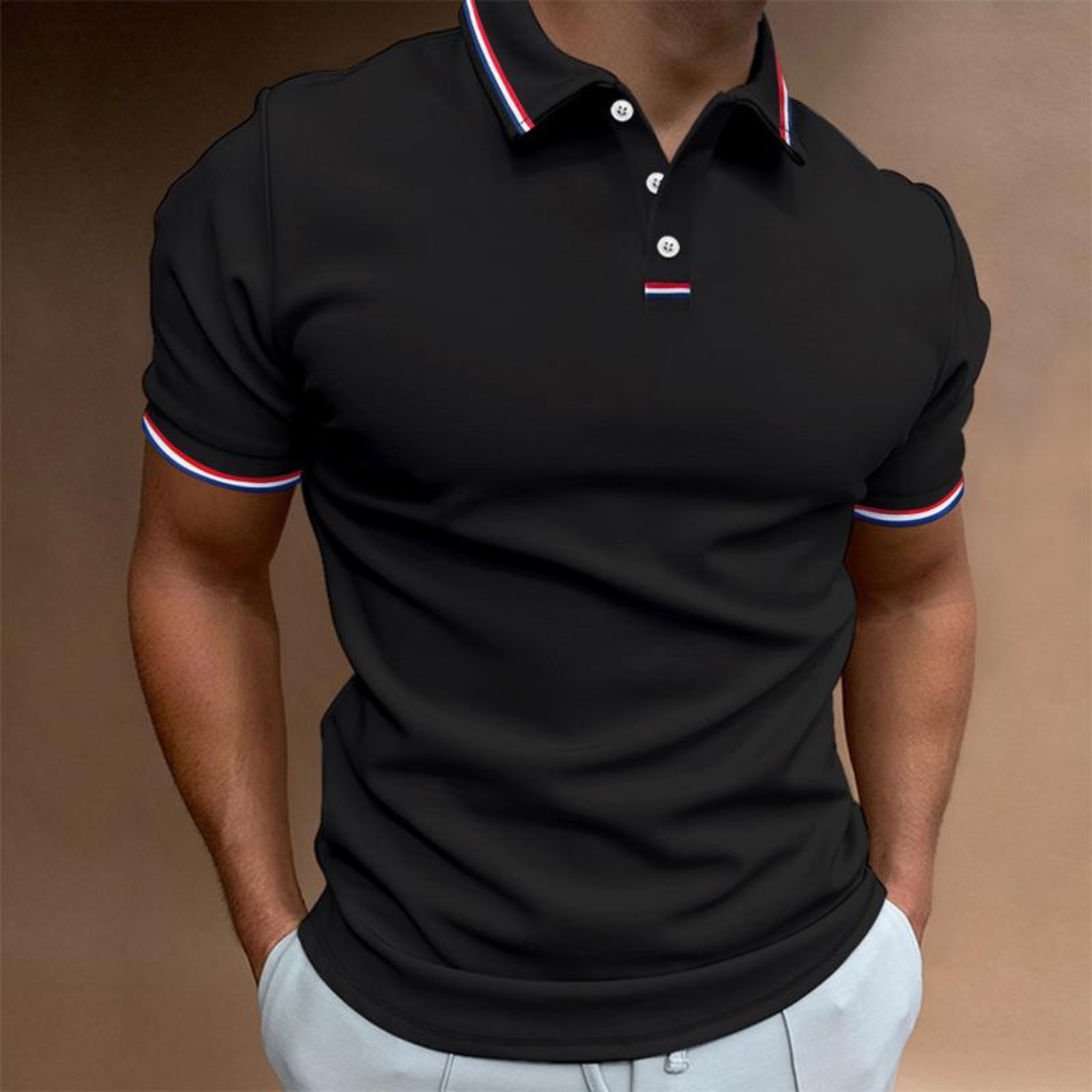 Polo para hombre lisa | Manga corta con cuello a rayas