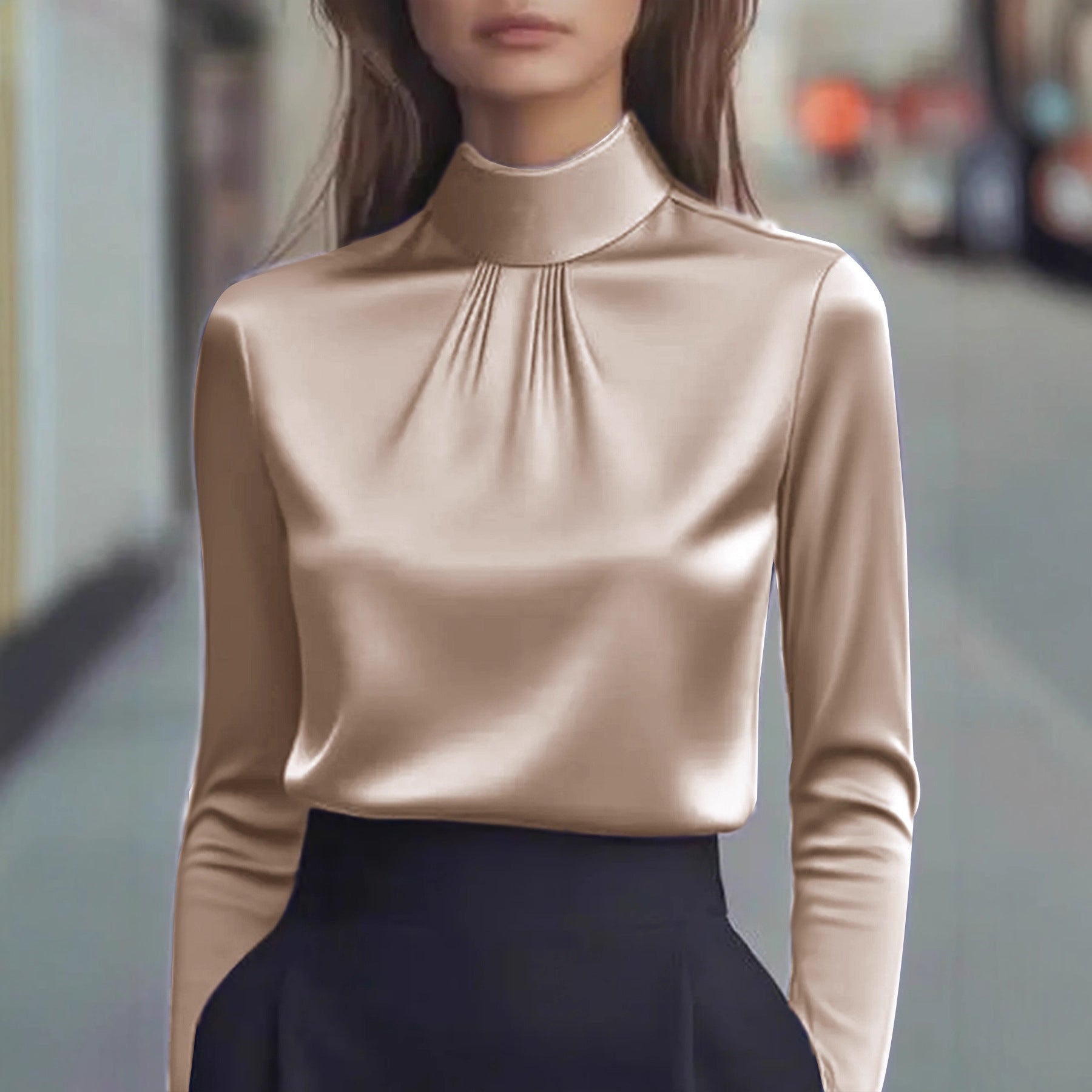 Plisovaná halenka s vysokým límcem pro ženy – elegantní formální pohodlí