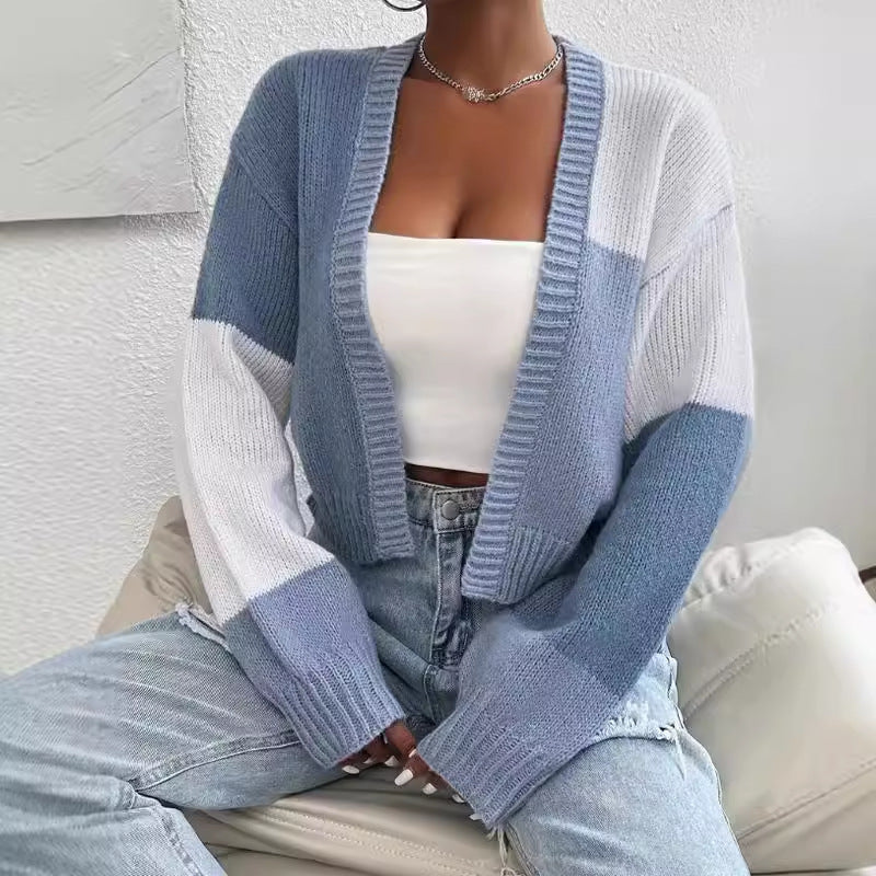 Cropped Colour Block Cardigan til Kvinder