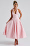 Vestido midi halter elegante y acampanado para invitada de boda para mujer  