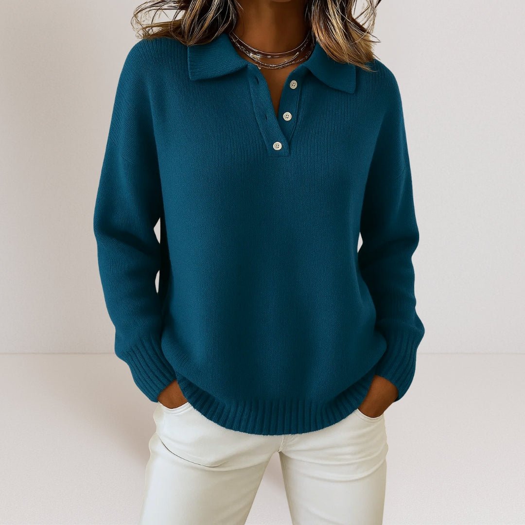 Strikket Polosweater til Kvinder med Knaplukning