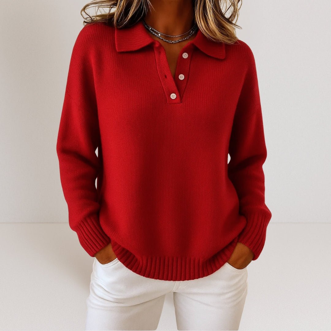 Strikket Polosweater til Kvinder med Knaplukning