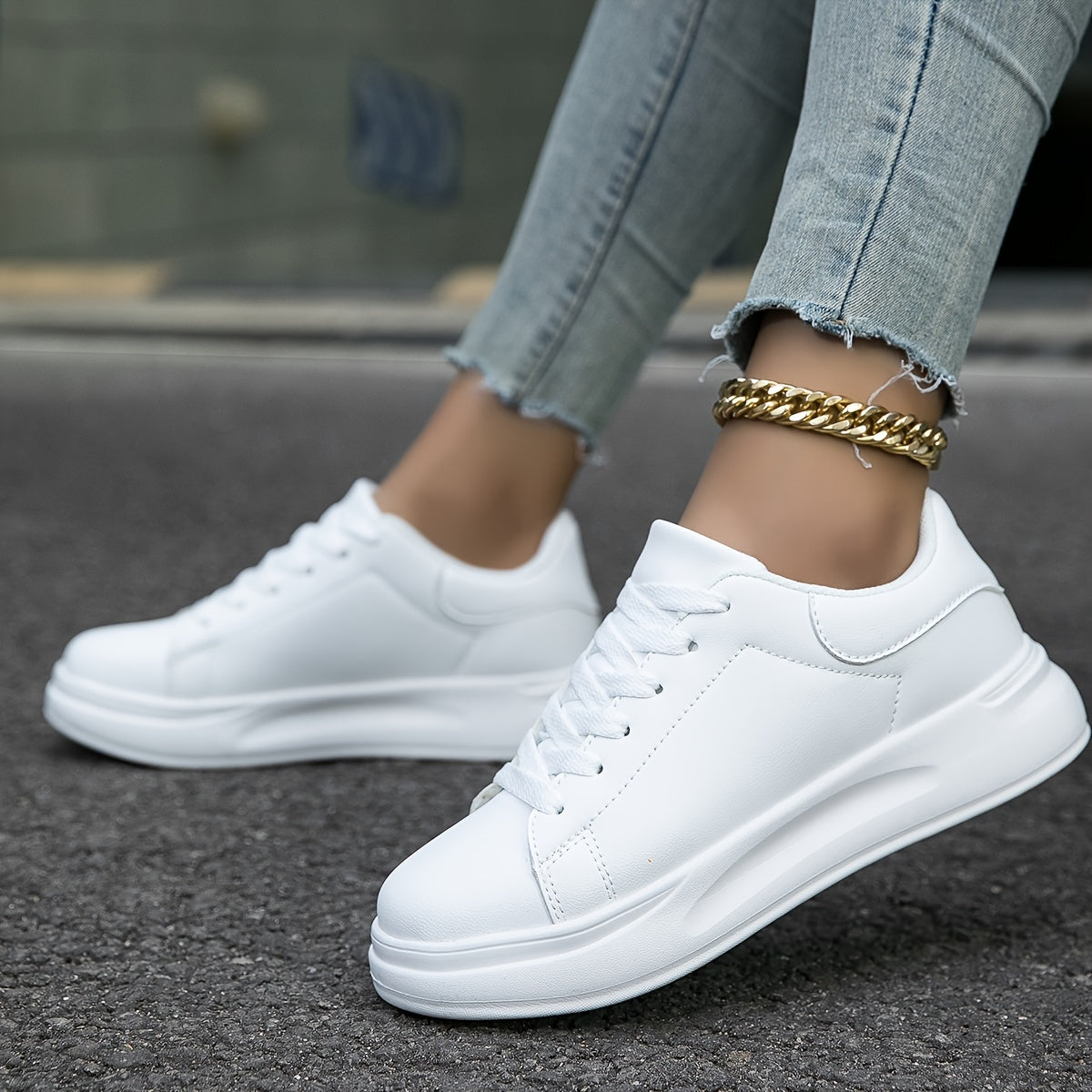 Ladies' Leather Sneakers White - Light and Comfortable