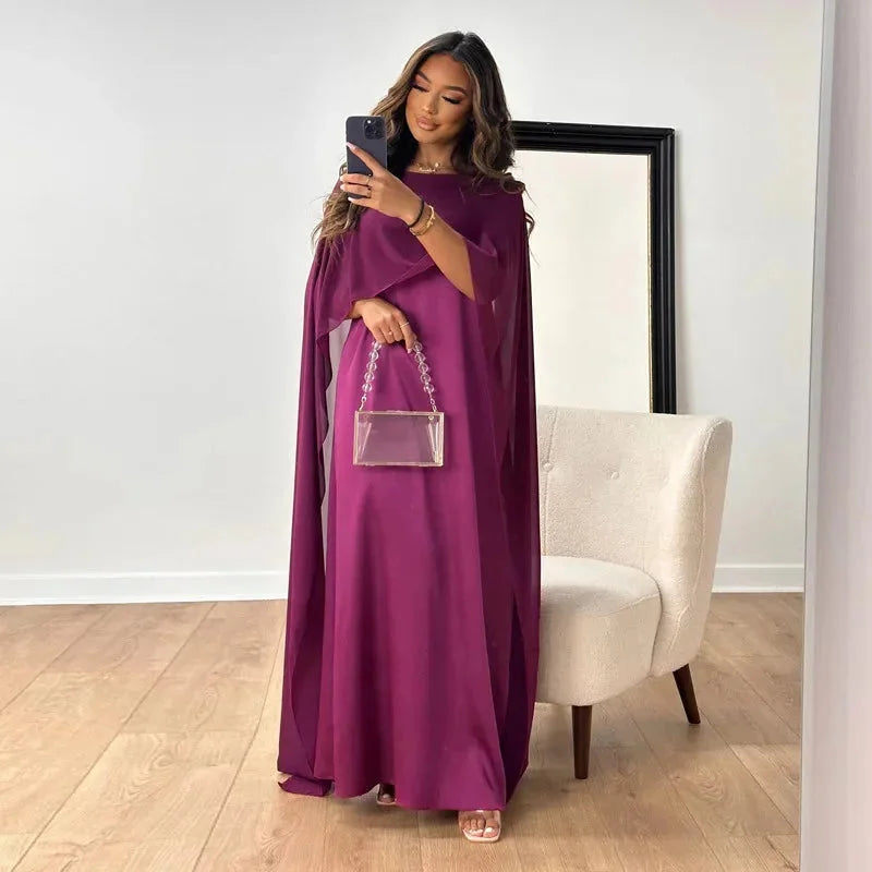 Robe longue élégante cape pour invitée de mariage femme