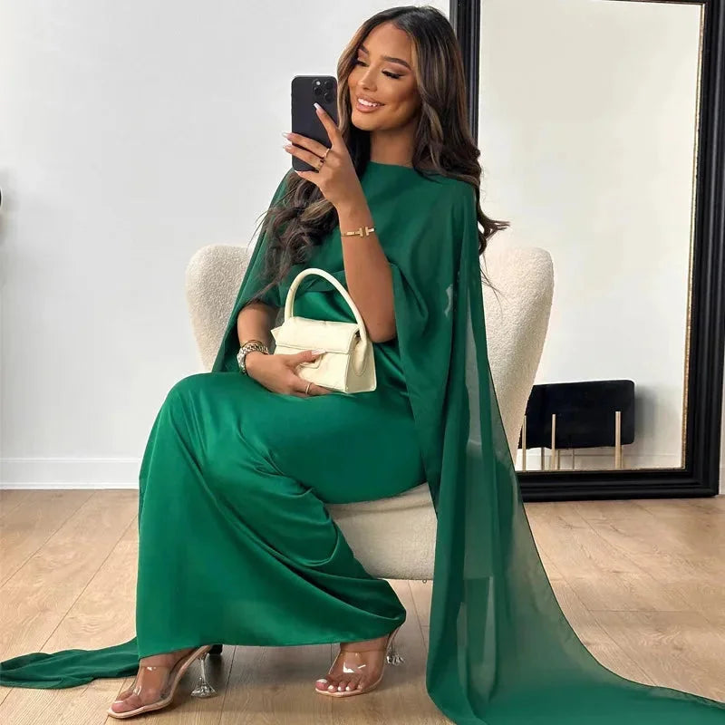 Robe longue élégante cape pour invitée de mariage femme