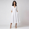 Lucia | Abito midi bianco da donna con scollo a V profondo e maniche 3/4 | Elegante