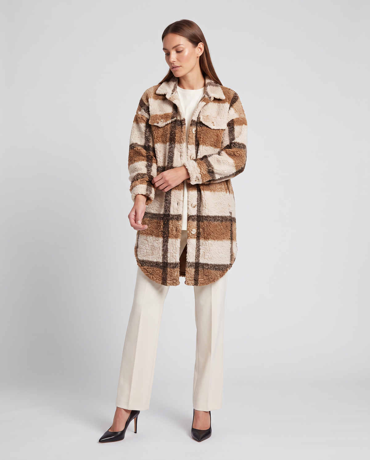 Oversized Ternet Teddyjakke til Kvinder med Lang Pasform
