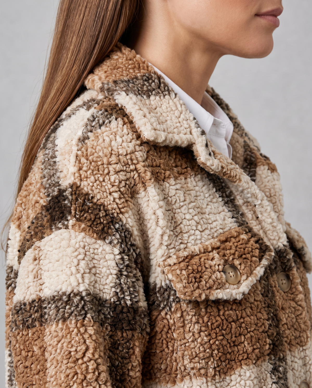 Oversized Ternet Teddyjakke til Kvinder med Lang Pasform