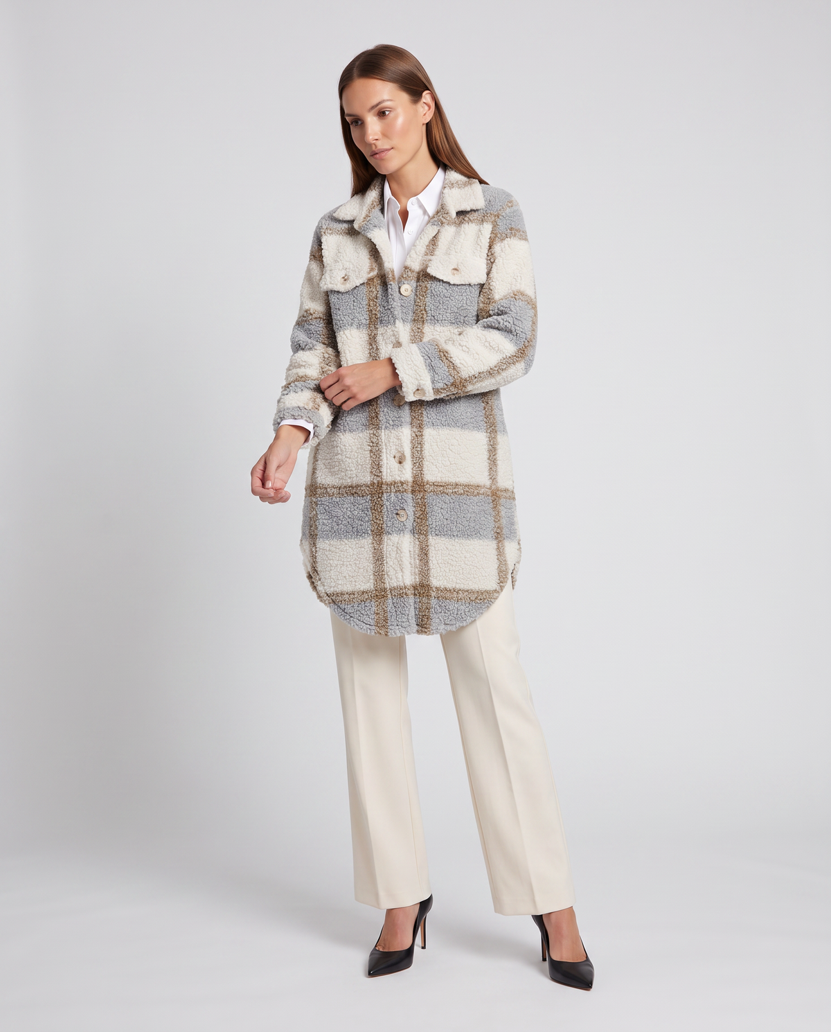 Oversized Ternet Teddyjakke til Kvinder med Lang Pasform