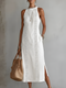 Vestido midi de mezcla de lino elegante y sofisticado