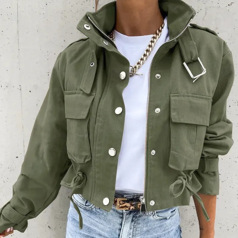 Jordan Dames Jas met Knoopsluiting, Capuchon en Utility Zakken – Casual Outdoor Jack