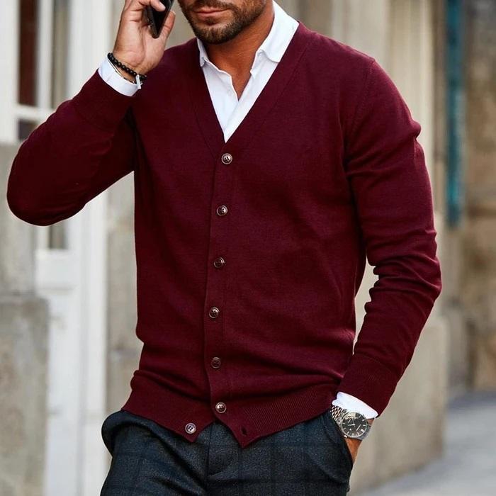 Bellivaro | Herre Cardigan Med V-hals – Elegant og Komfortabel Hverdagsstil