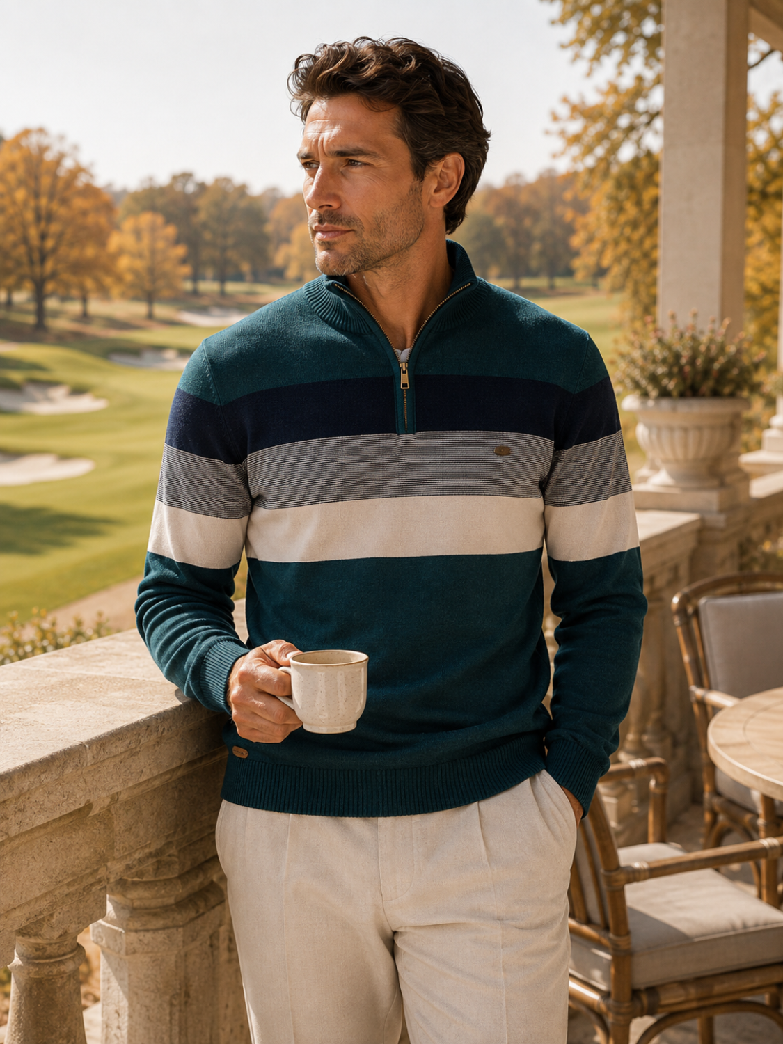 Mænds Colour Block Quarter-Zip Striktrøje