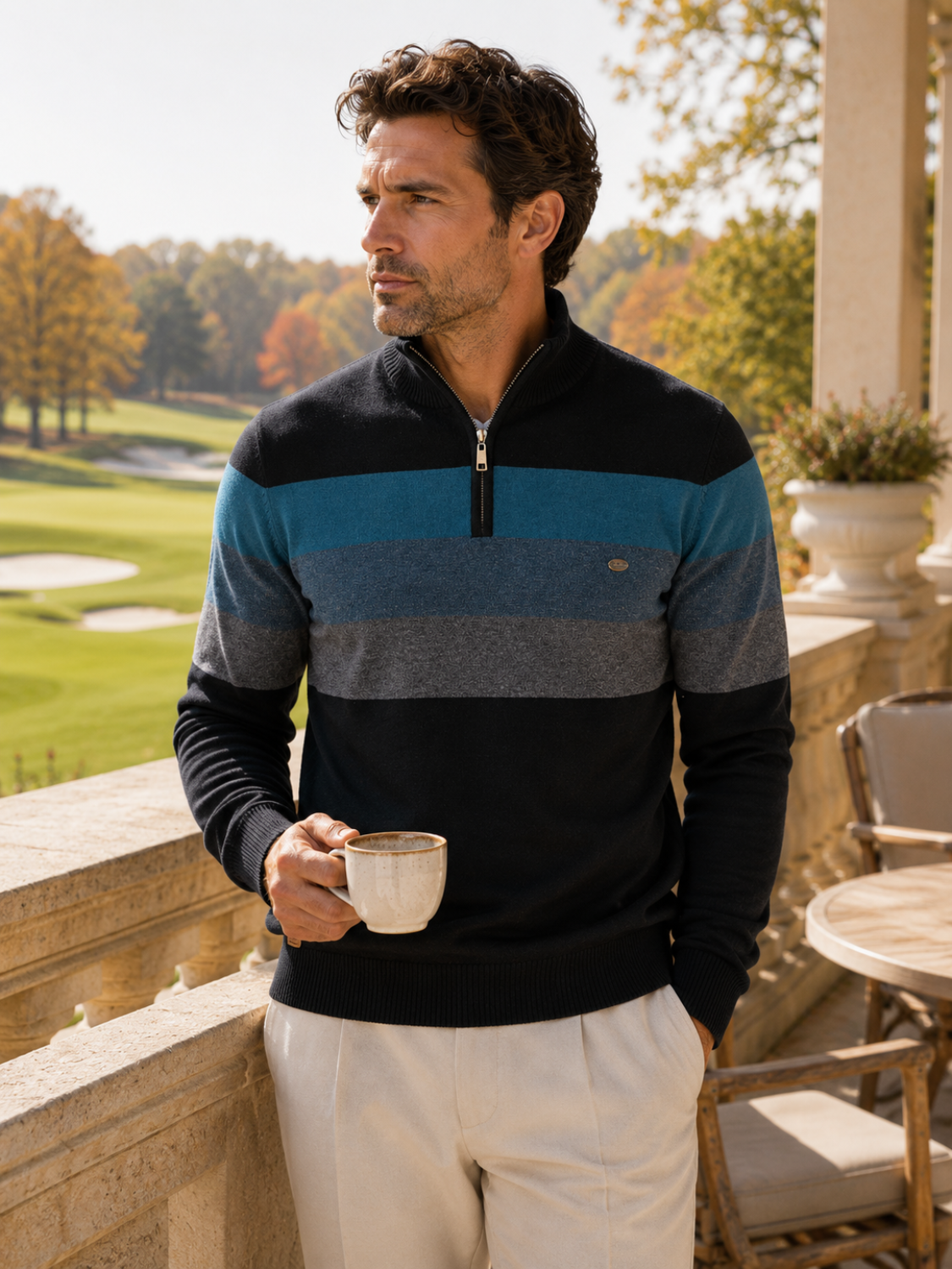 Mænds Colour Block Quarter-Zip Striktrøje