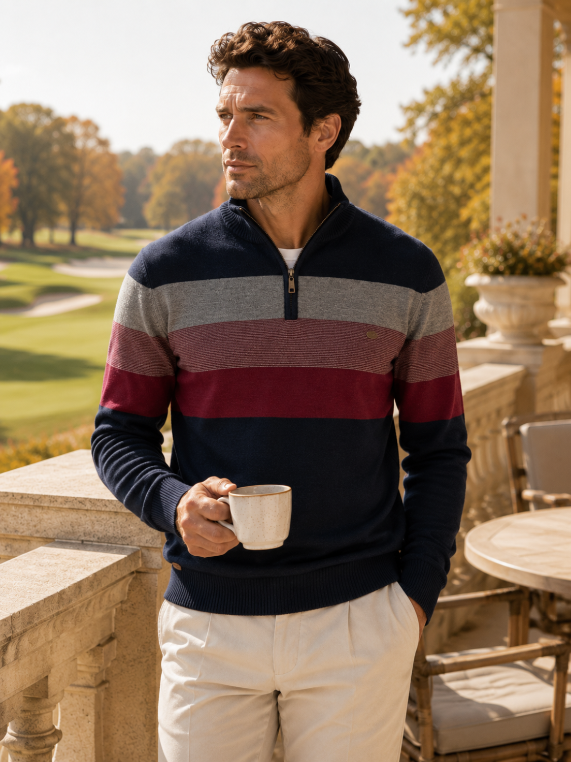 Mænds Colour Block Quarter-Zip Striktrøje