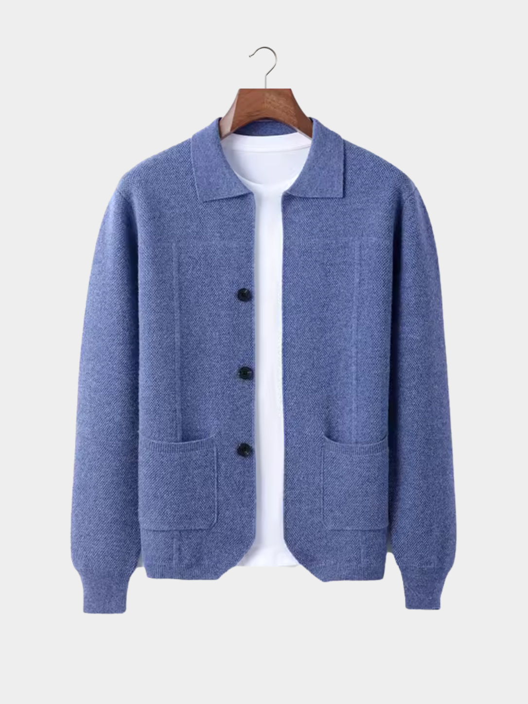 Strikket Cardigan til Mænd med Krave og Lommer