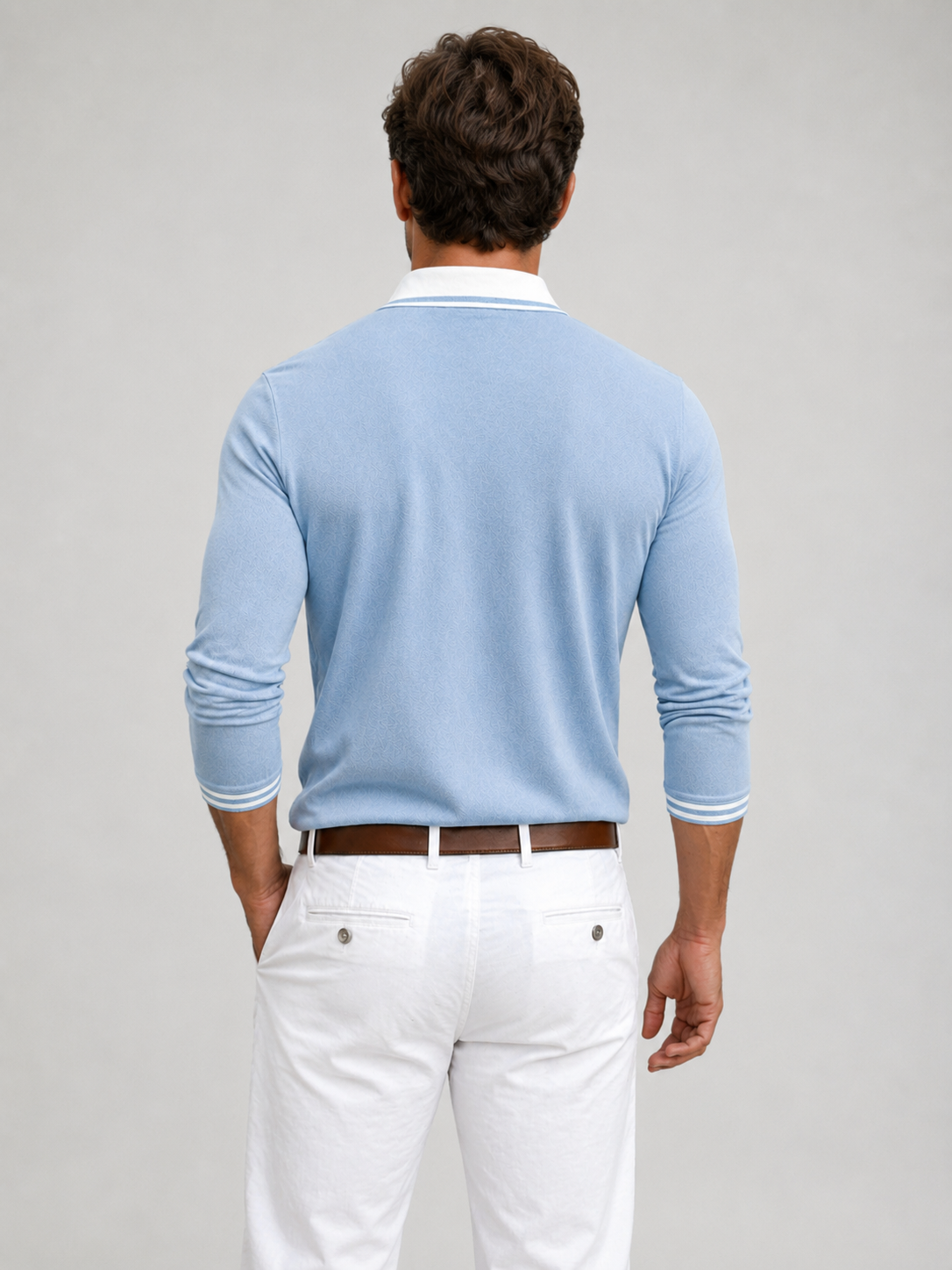 Langærmet Poloshirt til Mænd med Kontrastkrave