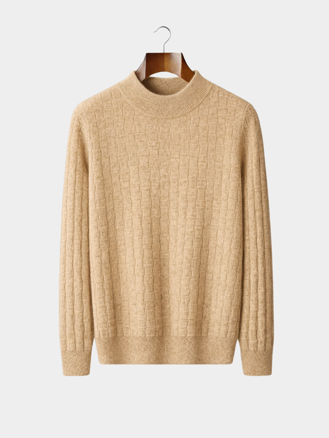 Tekstureret Striktrøje til Mænd med Mock Neck