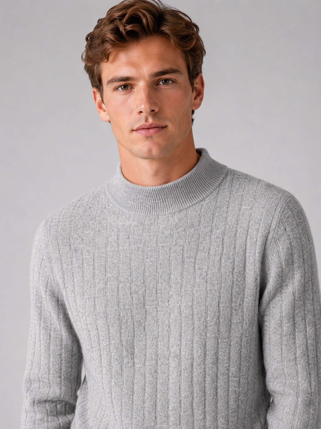 Tekstureret Striktrøje til Mænd med Mock Neck