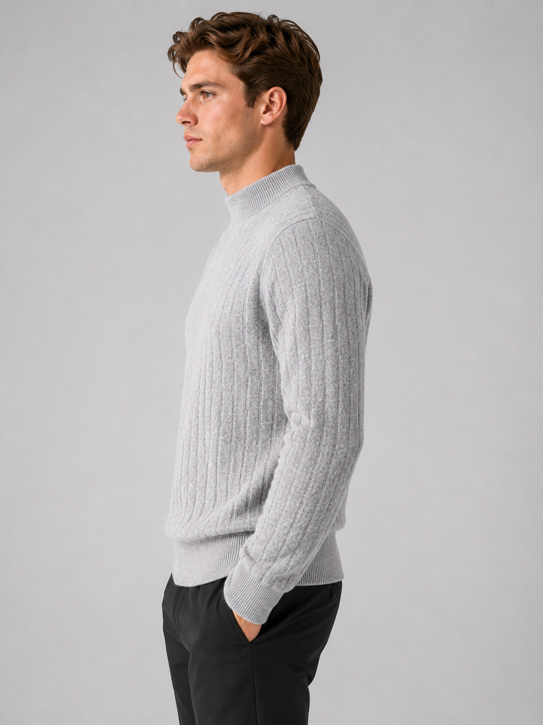 Tekstureret Striktrøje til Mænd med Mock Neck
