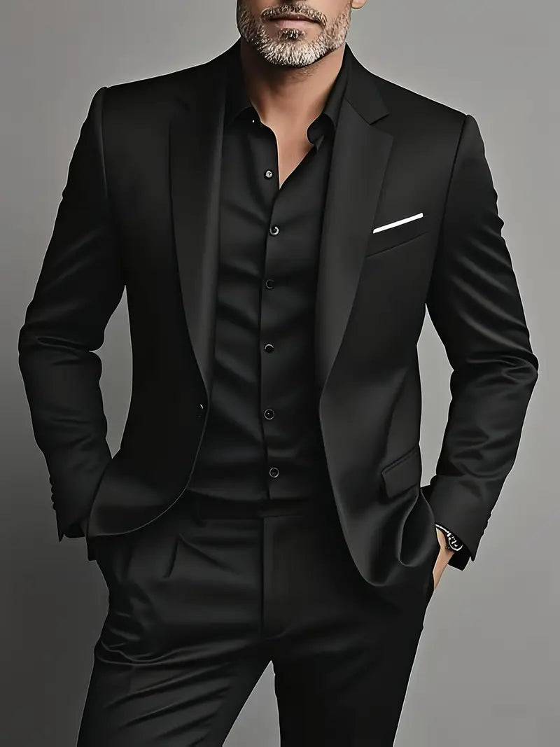 Slim fit oblek pro muže | 2dílná sada s jednoručákem a odpovídajícími společenskými kalhotami na párty a formální příležitosti