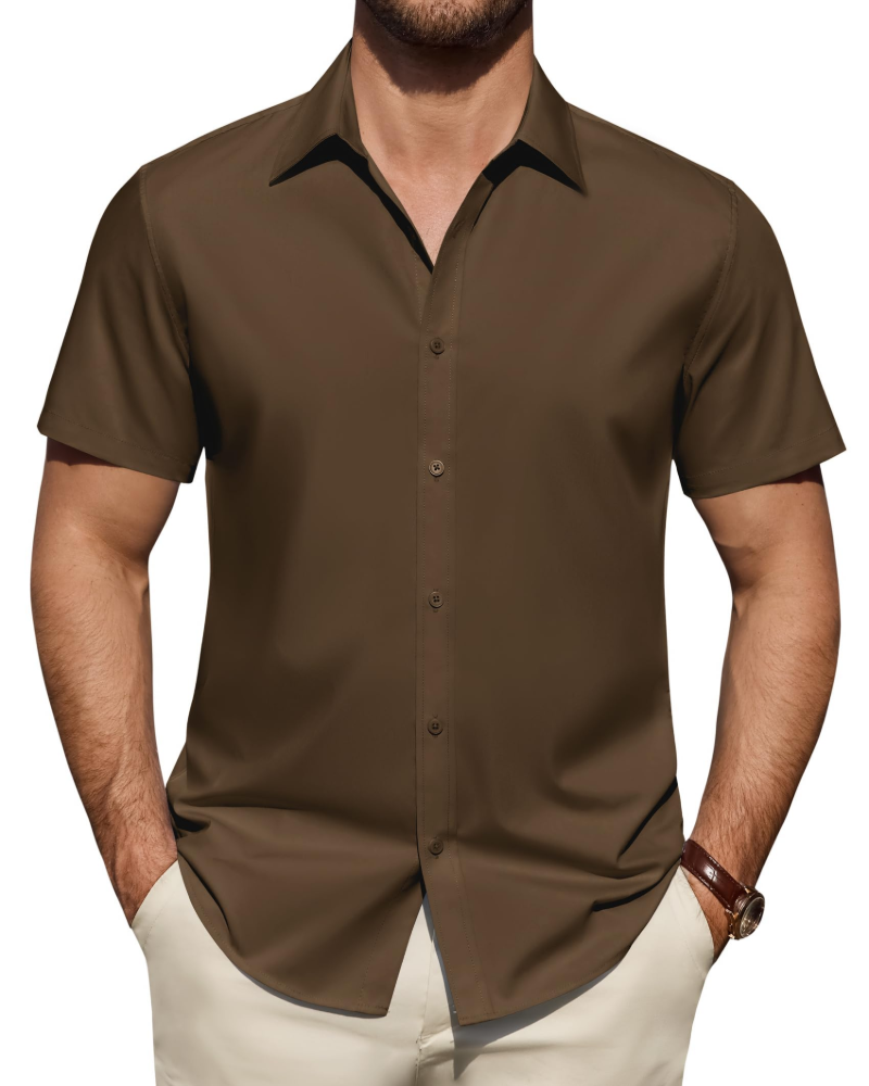 Camicia Uomo Elasticizzata Antimacchia a Maniche Corte