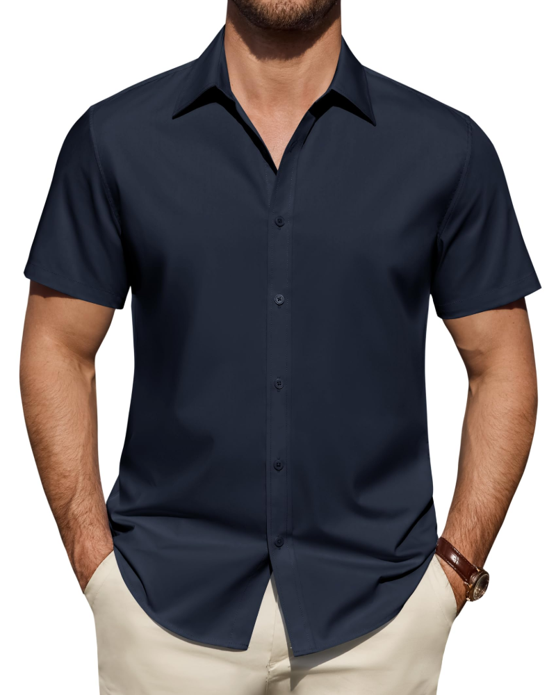 Camicia Uomo Elasticizzata Antimacchia a Maniche Corte