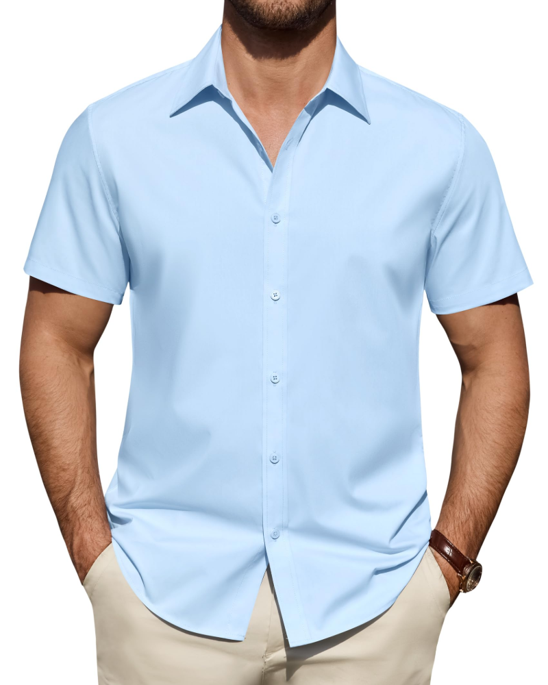 Camicia Uomo Elasticizzata Antimacchia a Maniche Corte