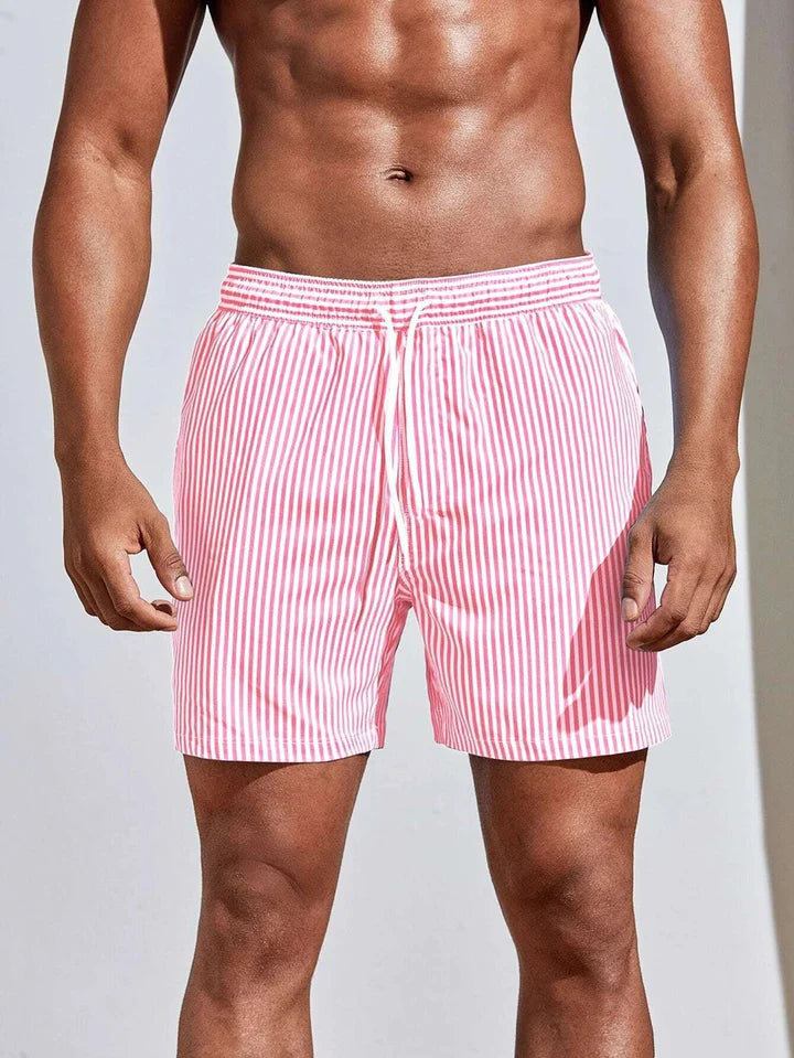 Herre Stribede Badeshorts – Hurtigtørrende Badebukser med Elastisk Talje til Strand & Sommer