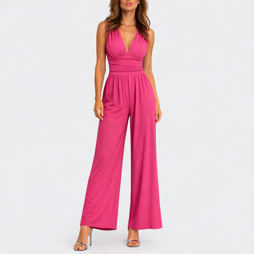 Ærmeløs Jumpsuit til Dame med V-Hals og Vide Ben