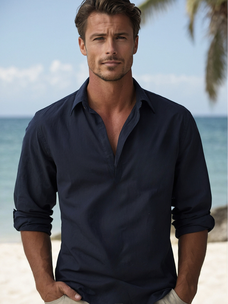 Camisa de verão descontraída para homens em material respirável