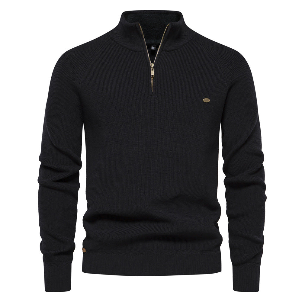 Klassisk herresweater i bomuldsblanding med lynlås