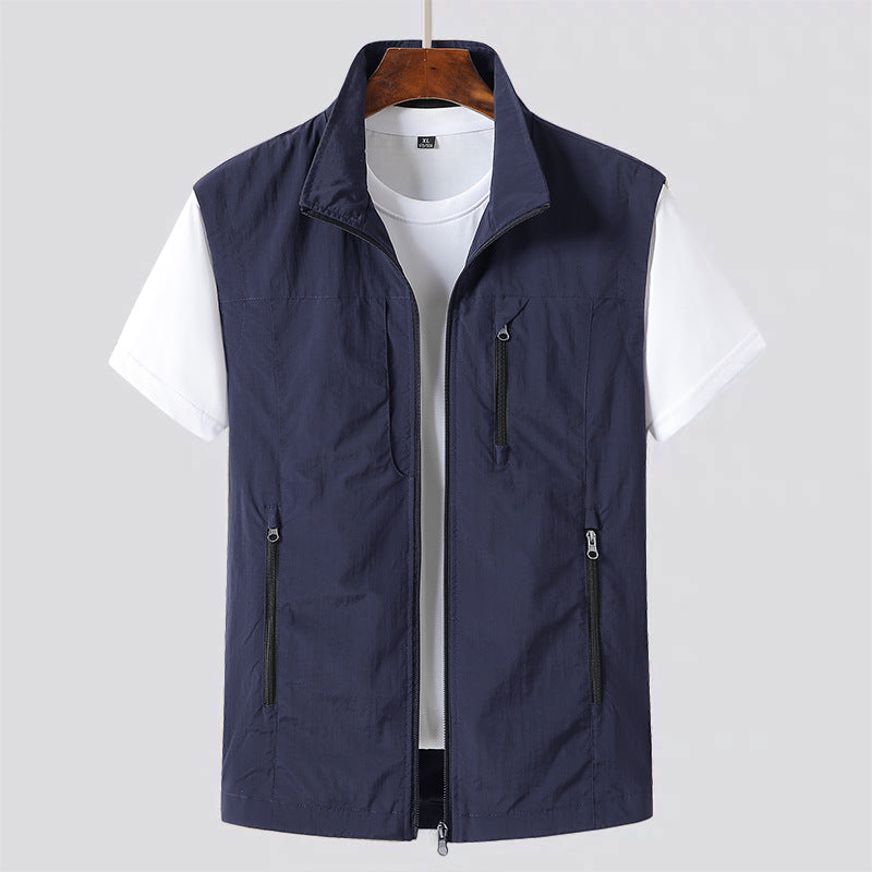 Herre Let Gilet Zip Front Utility Vest Casual Lag
