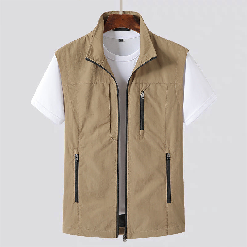Herre Let Gilet Zip Front Utility Vest Casual Lag