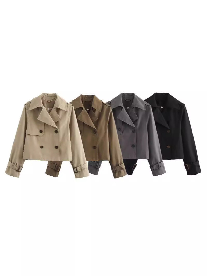 Cropped Dobbeltradet Trenchcoat til Kvinder