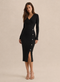Ribstrikket Midi Bodycon-Kjole med Slå-Om V-Hals