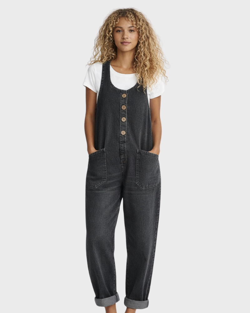 Dame Denim Overalls i Bomuld – Løs Pasform med Brede Ben