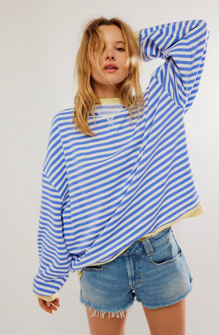Oversized Stribet Sweatshirt til Kvinder med Kontrastkanter