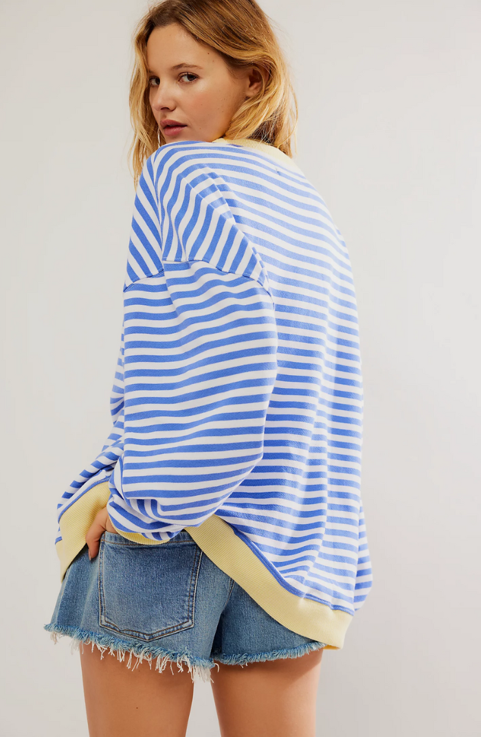 Oversized Stribet Sweatshirt til Kvinder med Kontrastkanter