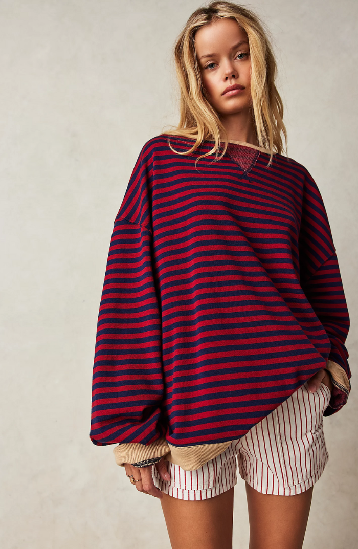 Oversized Stribet Sweatshirt til Kvinder med Kontrastkanter