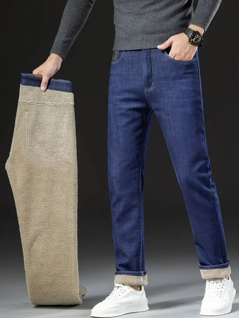Fleeceforede Jeans til Mænd med Regular Fit