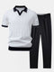 Pánský pletený polo svetr a zúžené kalhoty – elegantní neformální komplet