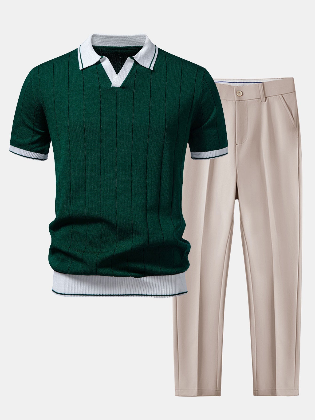 Pánský pletený polo svetr a zúžené kalhoty – elegantní neformální komplet