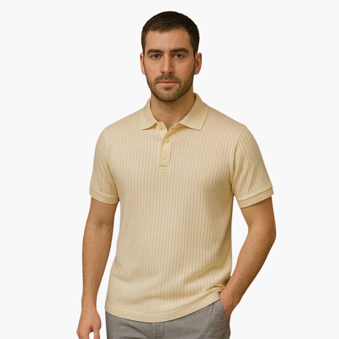 Polo de Homem com Gola Clássica e Patilha com Botões em Riscas