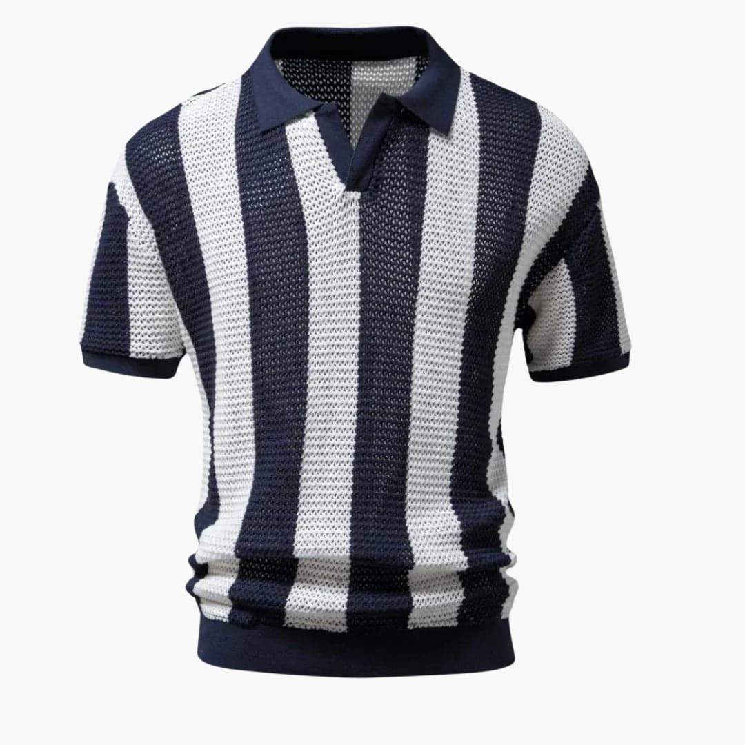Polo para Homem com Gola Aberta e Acabamentos Canelados