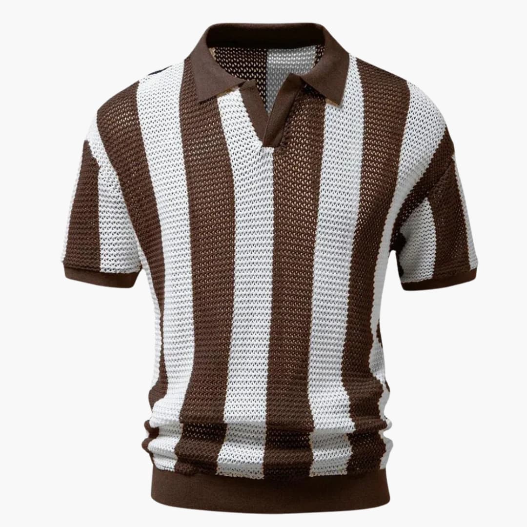 Polo para hombre con cuello abierto y acabados acanalados