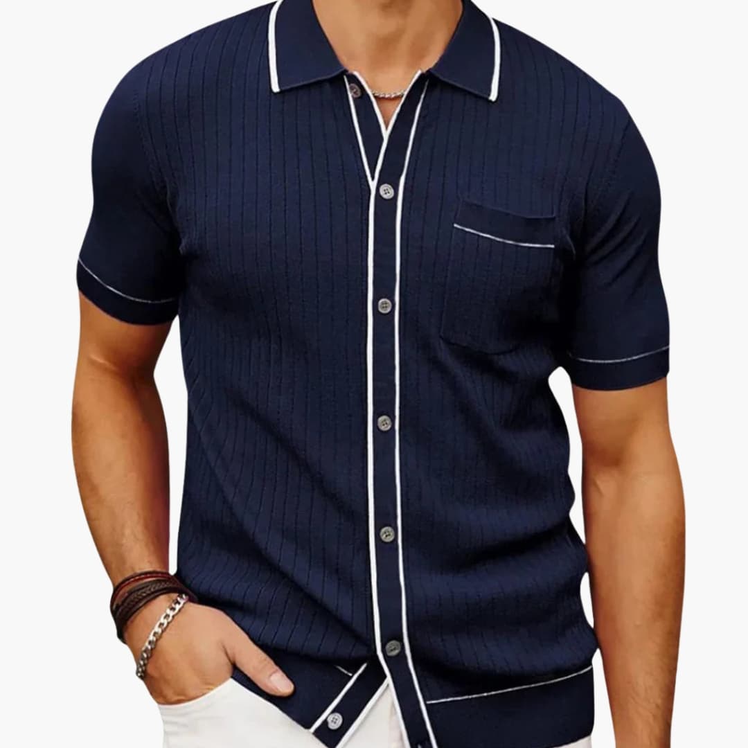 Polo para Homem com Gola de Ponta e Superfície Canelada