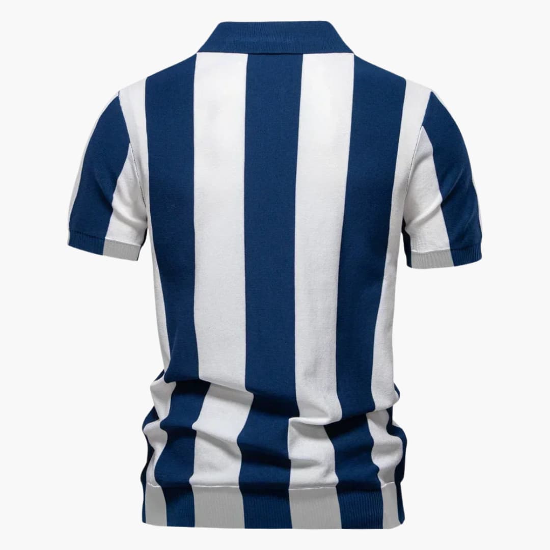 Męska koszulka polo z zamkiem błyskawicznym i pionowymi paskami