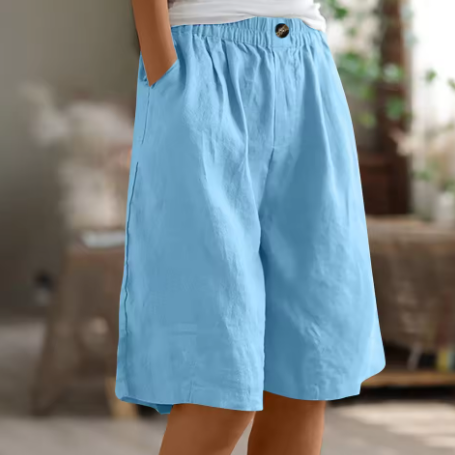 Afslappede Hørshorts til Dame med Elastisk Talje og Sidelommer