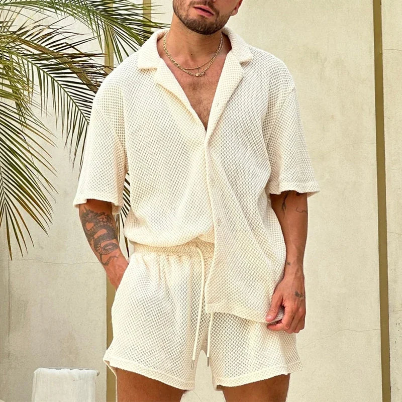 Bellivaro | Herre Sommer Strik Sæt i Åndbart Design – Kortærmet T-shirt og Matchende Shorts